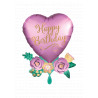 Happy Birthday Satin Heart with Flowers